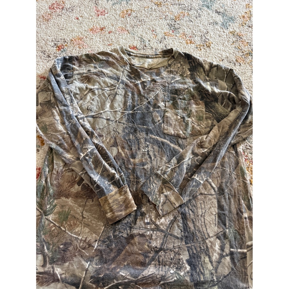 RealTree Mens Camouflage Long Sleeve Pocket T-Shirt Brown Green Crewneck XL
